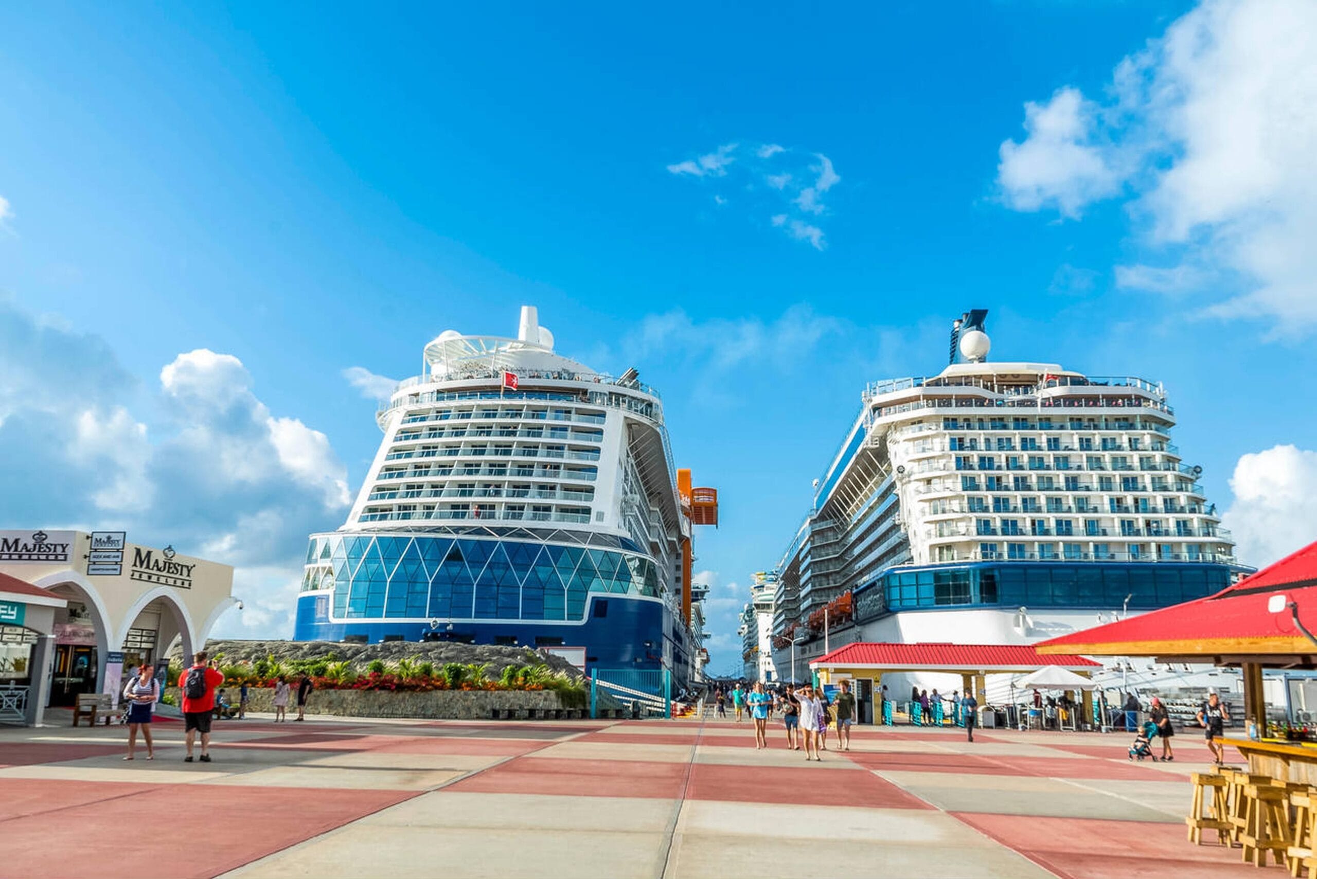 Cruise ships docked at the St. Maarten cruise port